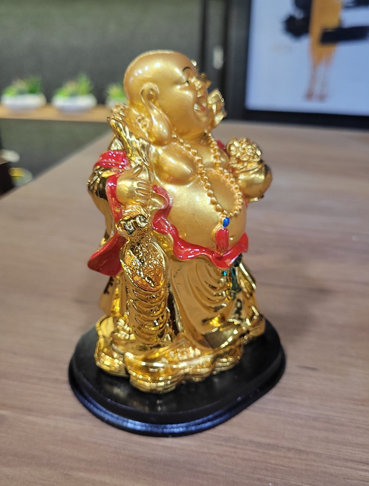 Euroxo 5" Feng Shui Golden Resin Laughing Buddha Statue