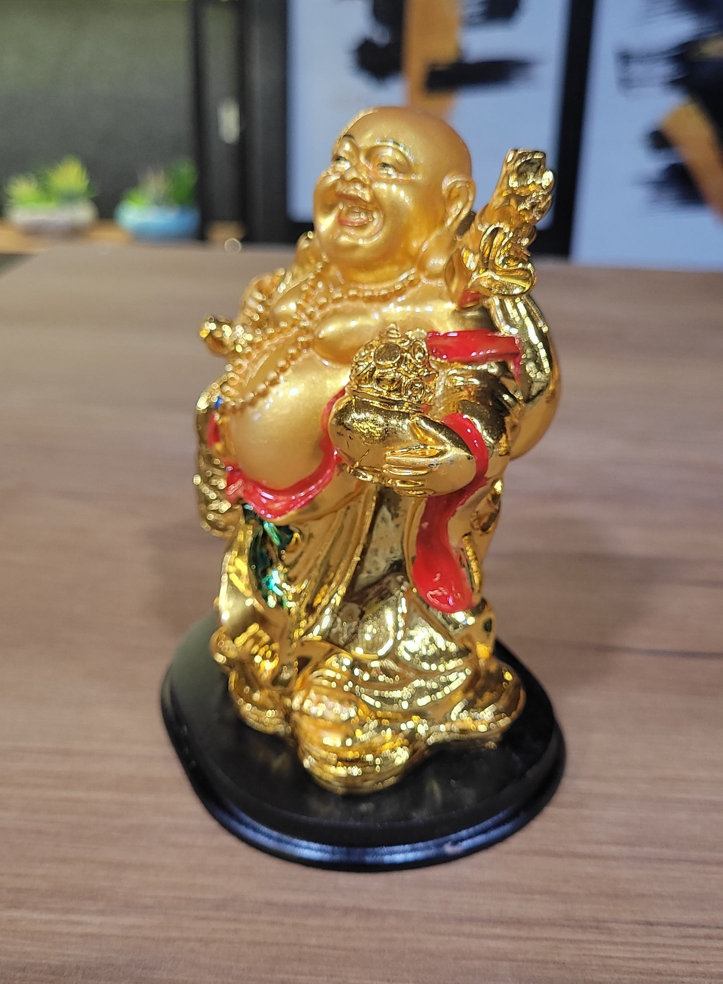 Euroxo 5" Feng Shui Golden Resin Laughing Buddha Statue