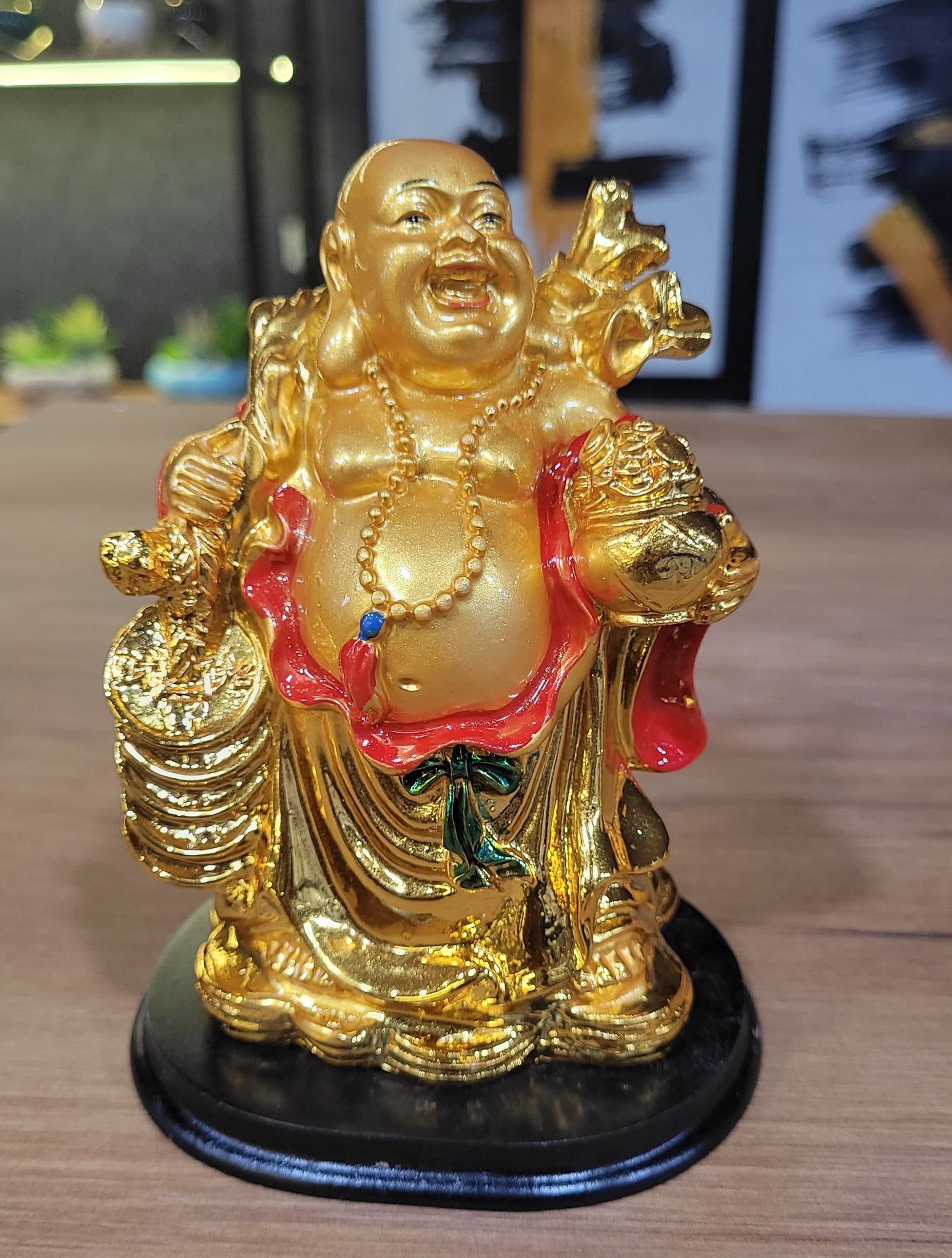 Euroxo 5" Feng Shui Golden Resin Laughing Buddha Statue