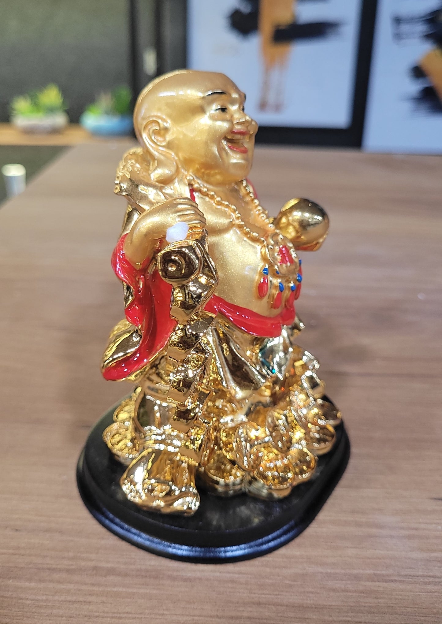 Euroxo 5" Feng Shui Golden Resin Laughing Buddha Statue