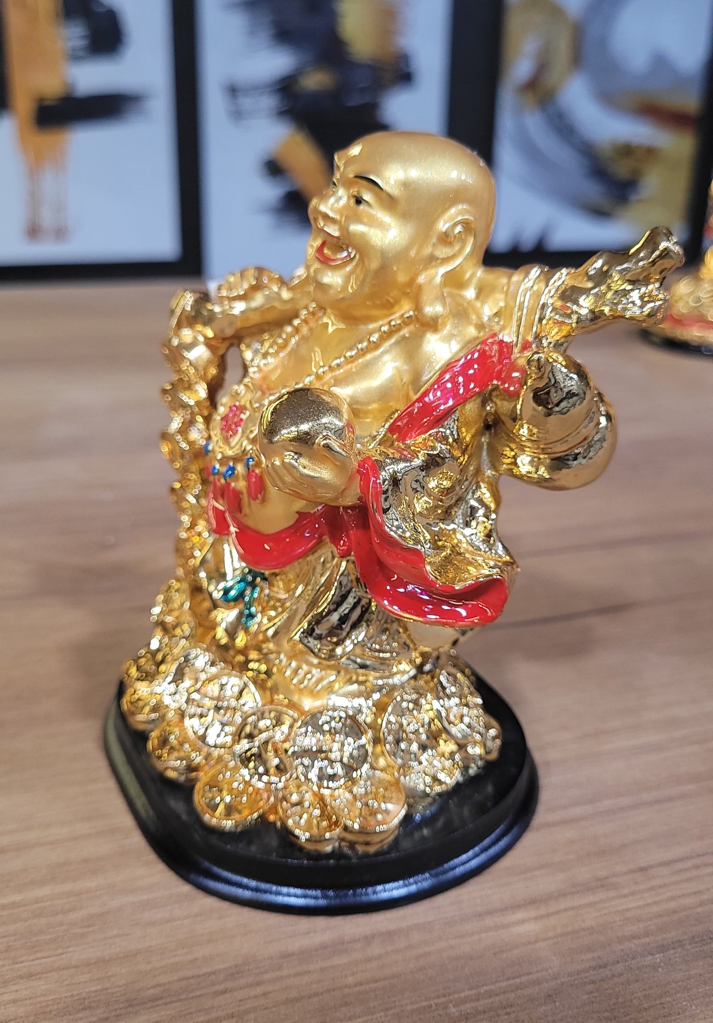 Euroxo 5" Feng Shui Golden Resin Laughing Buddha Statue