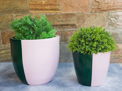 Euroxo Pink Green Fiber Planter Set | FRP Planter for indoor & outdoor