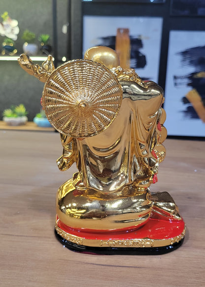 Euroxo 7" Feng Shui Golden Resin Laughing Buddha Statue