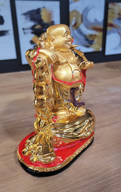 Euroxo 7" Feng Shui Golden Resin Laughing Buddha Statue