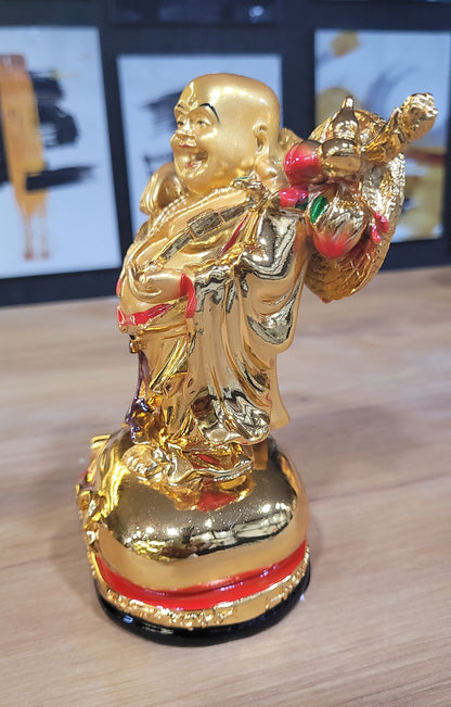 Euroxo 7" Feng Shui Golden Resin Laughing Buddha Statue