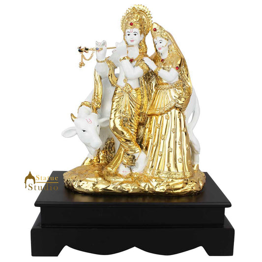 Euroxo White Gold Plated Standing Radha Krishna With Cow Décor Gift Resin Craft Idol