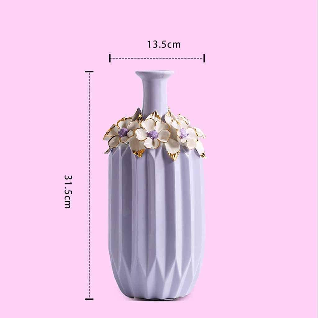 Vase Purple Ceramic Home Decoration Ornaments European Creative Flower Arrangement Bottle (Size : 31.5cm)