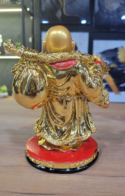 Euroxo 7" Feng Shui Golden Resin Laughing Buddha Statue