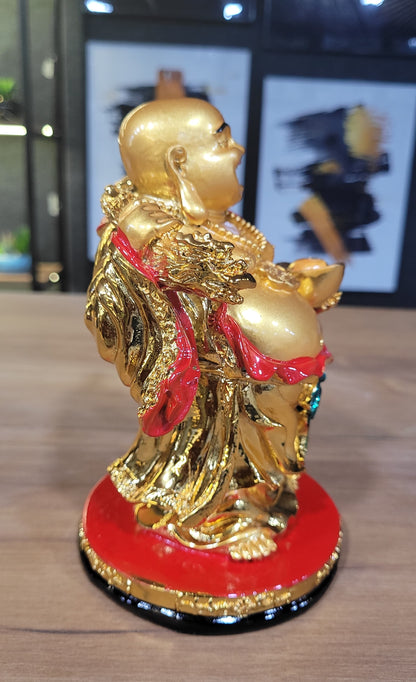 Euroxo 7" Feng Shui Golden Resin Laughing Buddha Statue