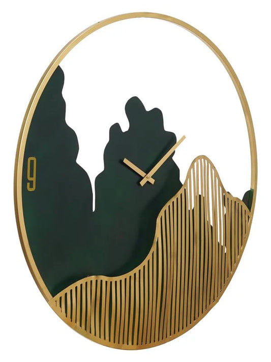 Designer Iron Round Dark Green and Golden Analog Wall Hanging Clock for Living Room Bedroom Home Office Timeless Decor