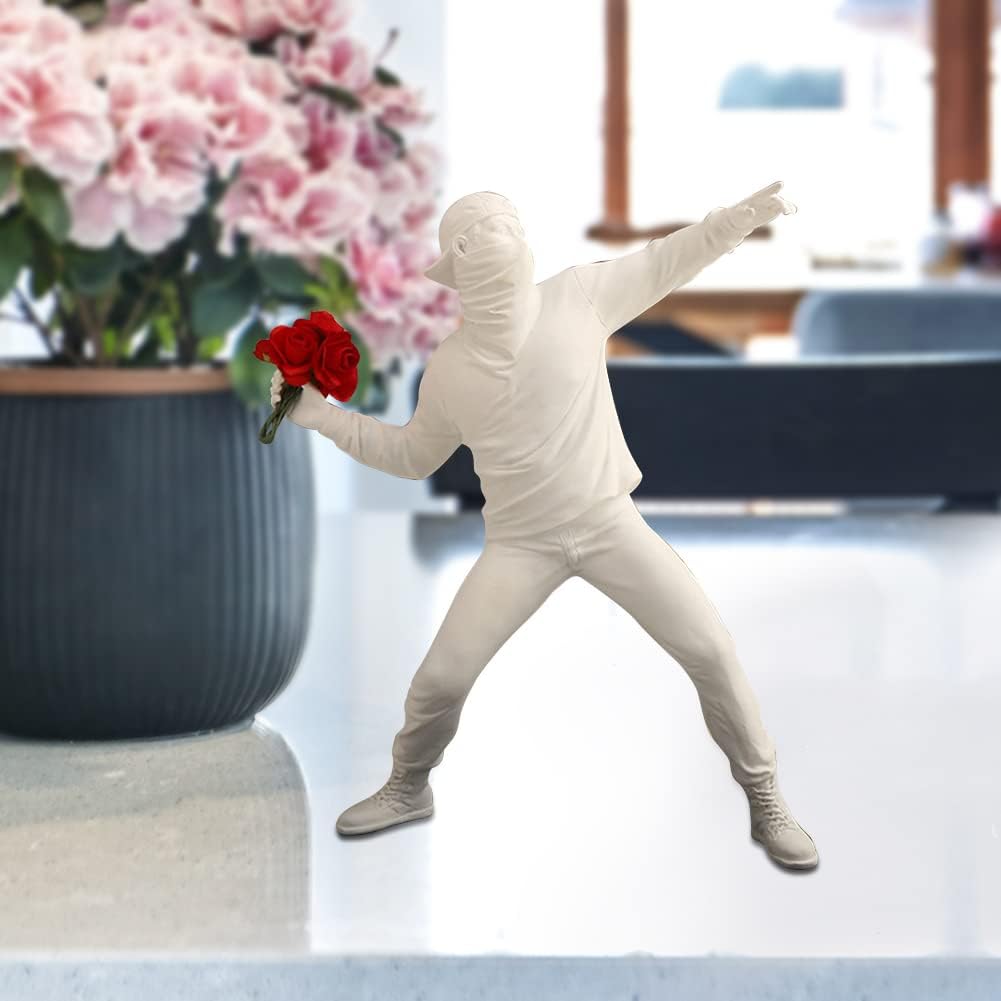 Throwing Flowers Figures Boy Statue Blooming Statue Modern Crafts Desktop Collection Resin Statues for Home and Office Decorative Accessories Gift