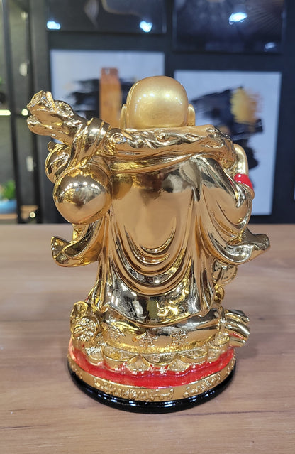 Euroxo 7" Feng Shui Golden Resin Laughing Buddha Statue