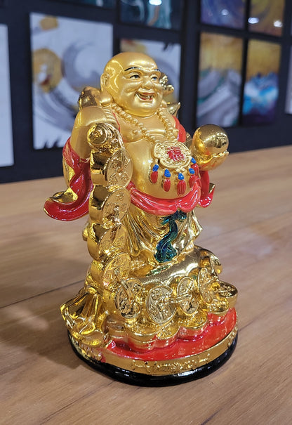 Euroxo 7" Feng Shui Golden Resin Laughing Buddha Statue