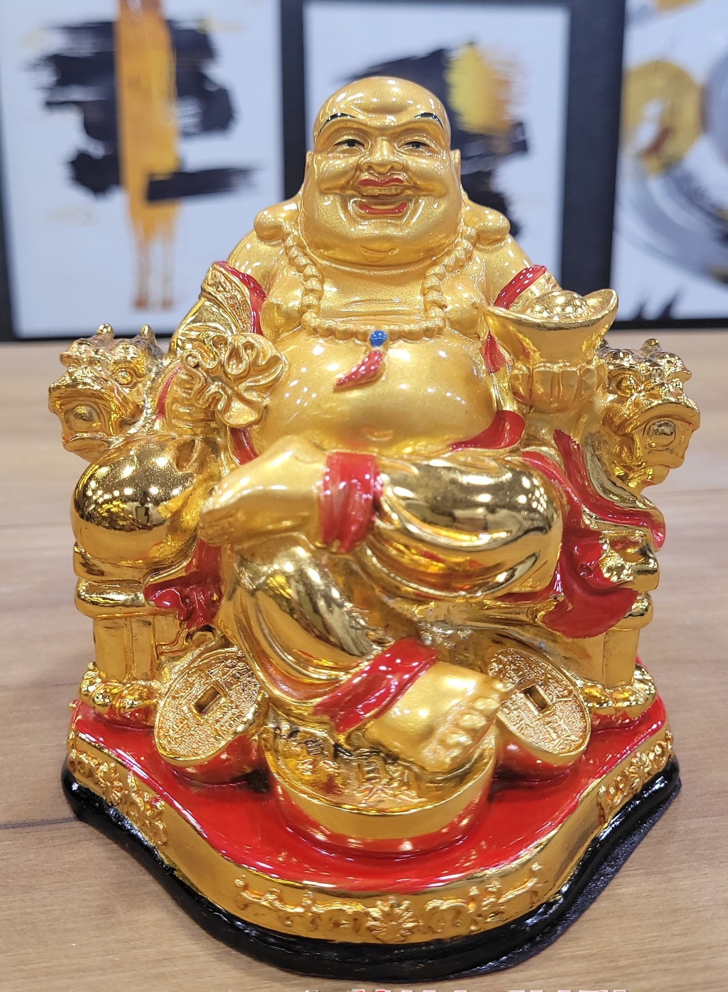 Euroxo 5" Feng Shui Golden Resin Laughing Buddha Statue