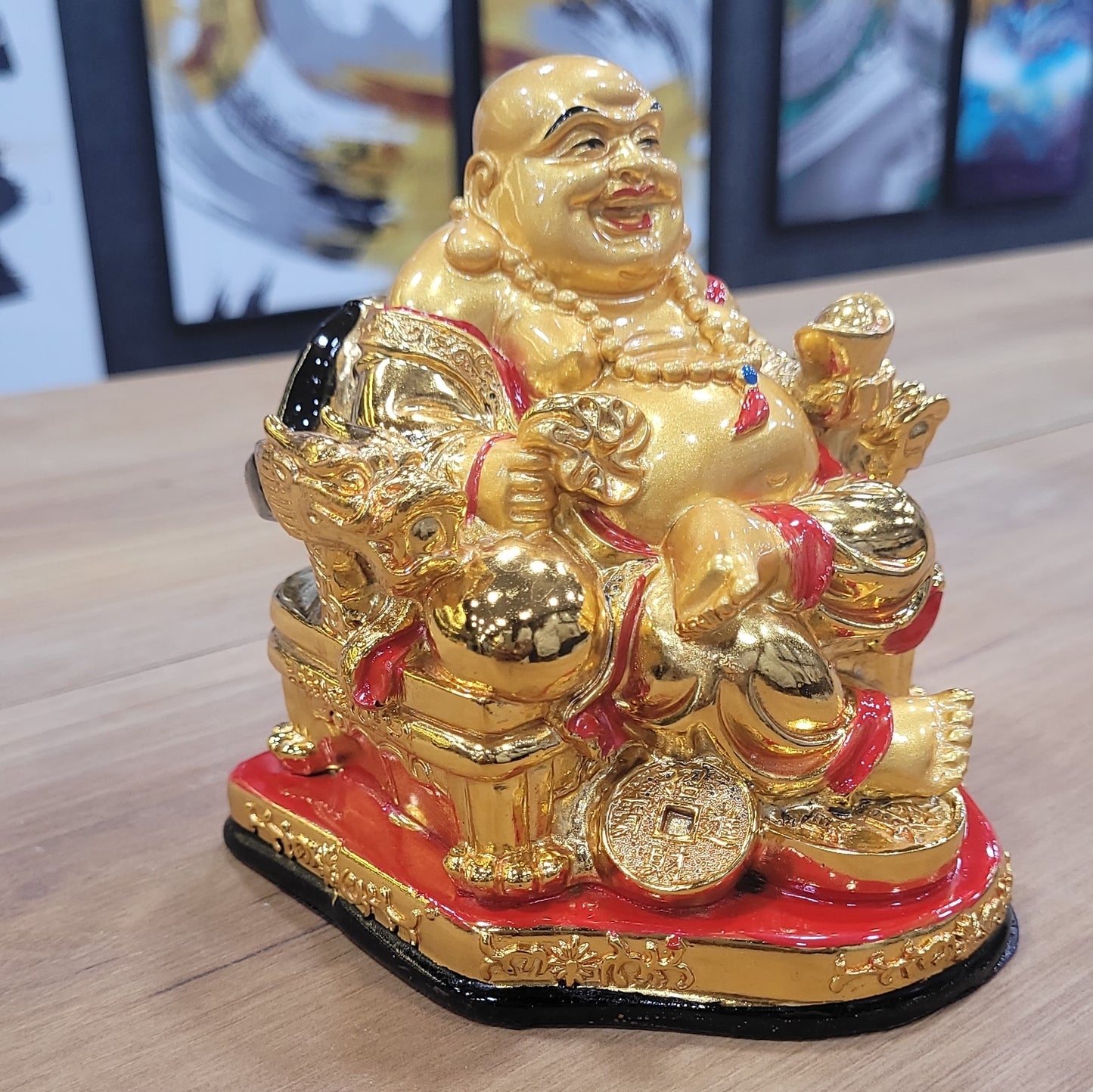 Euroxo 5" Feng Shui Golden Resin Laughing Buddha Statue