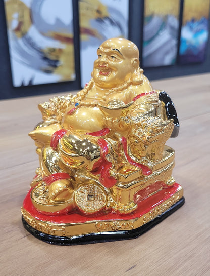 Euroxo 5" Feng Shui Golden Resin Laughing Buddha Statue