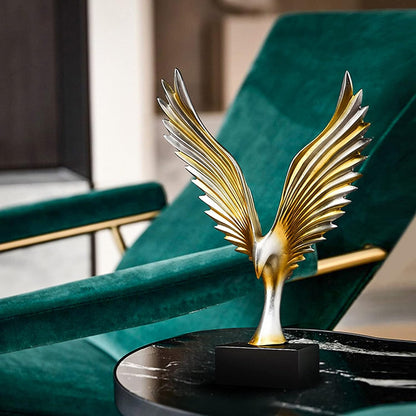 Winged Eagle Statue Decor, Decorative Resin Bird Figurine Desk Sculpture, Wildlife Eagles Ornaments Collection for Home and Office Accent,White+Gold