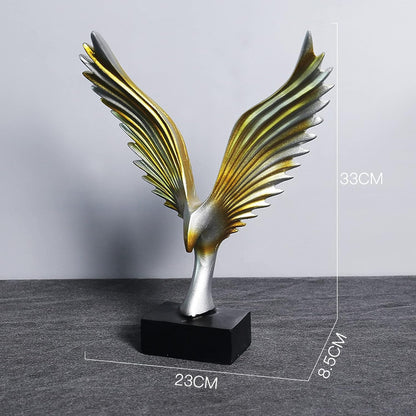 Winged Eagle Statue Decor, Decorative Resin Bird Figurine Desk Sculpture, Wildlife Eagles Ornaments Collection for Home and Office Accent,White+Gold