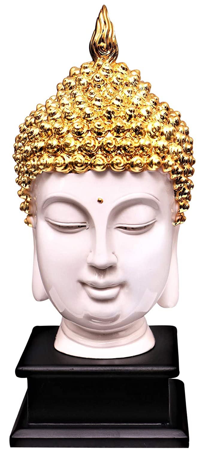 Euroxo Buddha Statue Home Decor Indoor Feng Shui Showpiece Idol, 12cm,12cm, 29cm, White And Gold