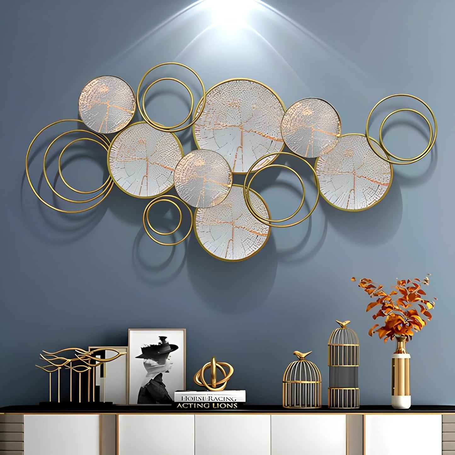 luxury wall hanging iron decor mirrors decorative large gold metal frame art mirror for living room