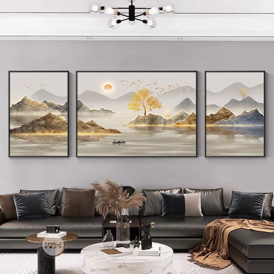 Rising Sun Landscape Wall Decoration Crystal Painting (40*60*2+60*80 CM)