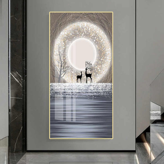 Large Crystal Porcelain Painting Operating with Remote Luxury Wall Art Diamond LED Painting (24×48 inch)