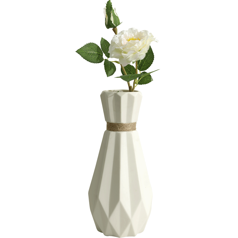 Origami twine vase with rose white 1 branch (38cm)