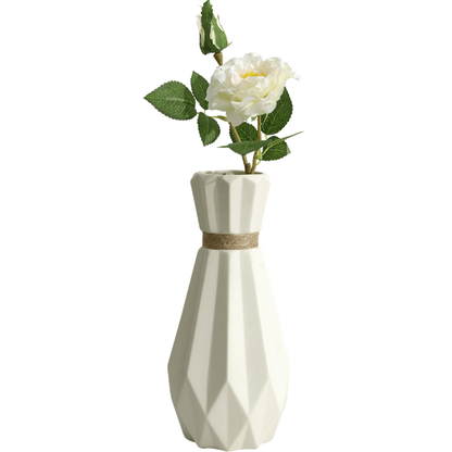 Origami twine vase with rose white 1 branch (38cm)