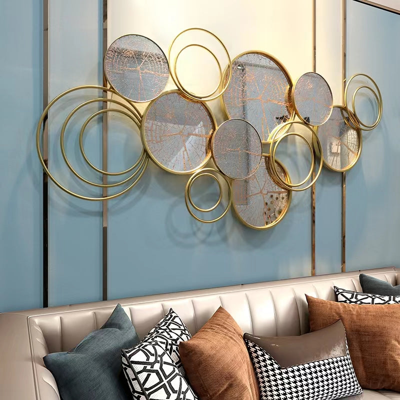 luxury wall hanging iron decor mirrors decorative large gold metal frame art mirror for living room