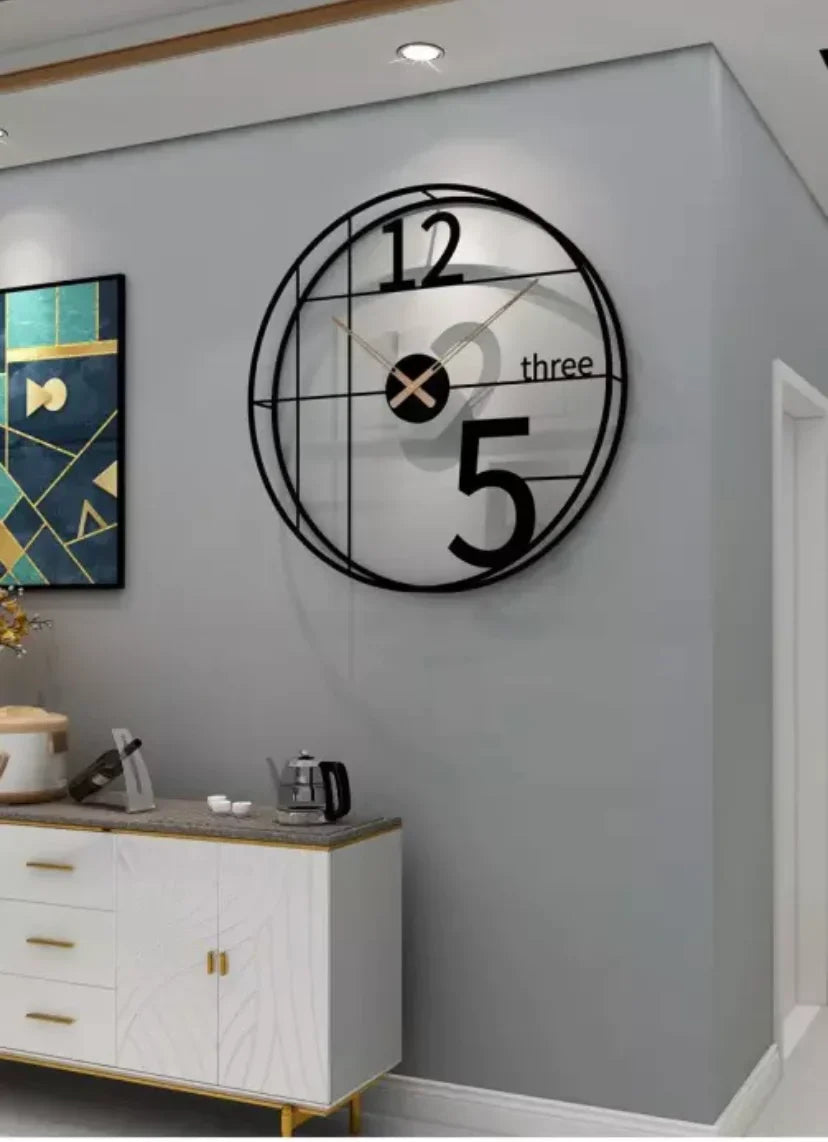 Decorative Iron Black Analog Wall Hanging Clock for Living Room Bedroom Home Office Timeless Decor