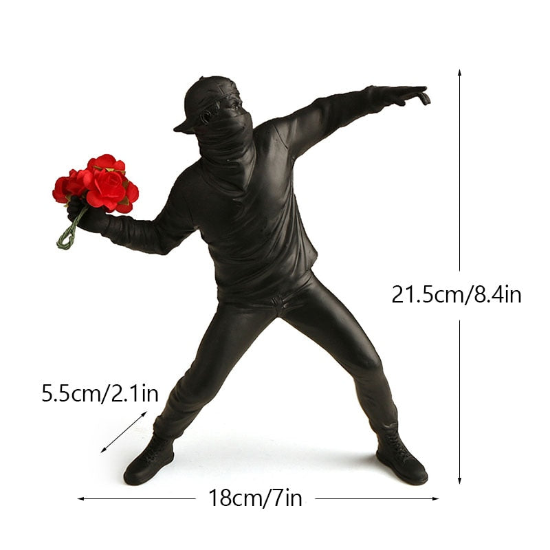 Throwing Flowers Figures Boy Statue Blooming Statue Modern Crafts Desktop Collection Resin Statues for Home and Office Decorative Accessories Gift