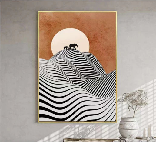 Setting Sun And Mountain Abstract Painting