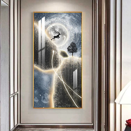 Large Crystal Porcelain Painting Operating with Remote Luxury Wall Art Diamond LED Painting (24×48 inch)