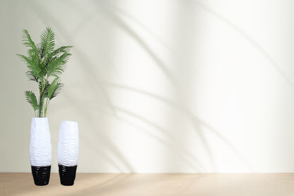 Euroxo White & Black Fiber Planter Set | FRP Planter for indoor & outdoor (Set of 2)