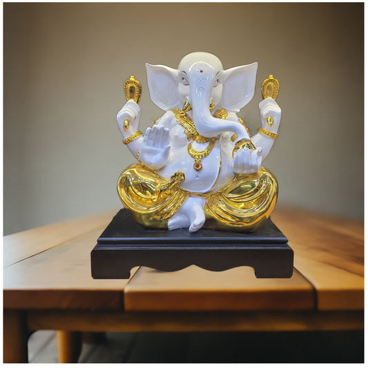 Euroxo Lord Ganesha Statue in White and Gold (13 Inch)