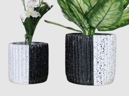 Euroxo Yellow Grey & Black White Fiber Planter Set | FRP Planter for indoor & outdoor (Set of 2)