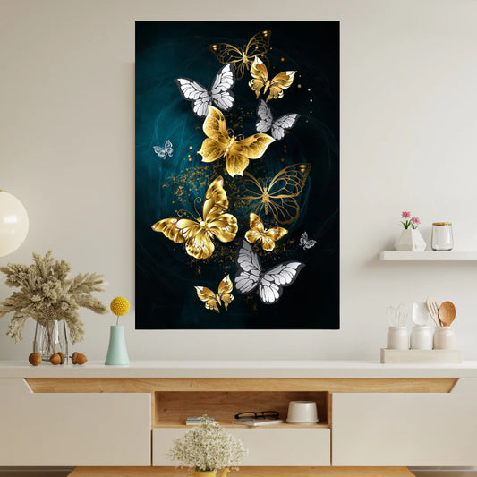 1set DIY Cross Stitch Kit, Blue Golden Butterfly Floral Pattern PVC Frame