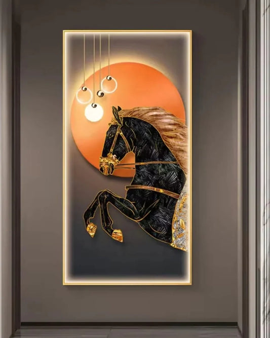 all Decor LED Wall Art Black Horse Animal Picture Glass painting Luxury Style Unique Painting