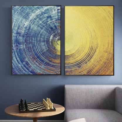 Euroxo Glossy Blue And Yellow Circles Pattern MDF with metal frame Painting Modern Wall Art Pictures For Home Decor 60x80cm(24x31in)x2