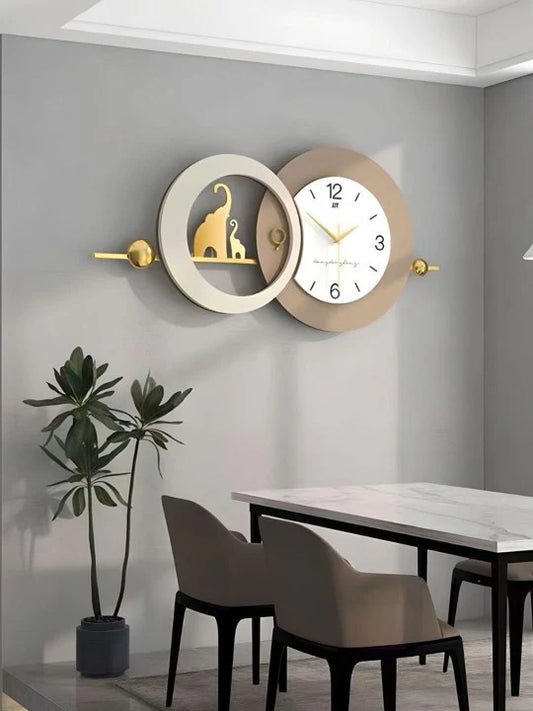 White & Beige Geometric Contemporary Wall Clock