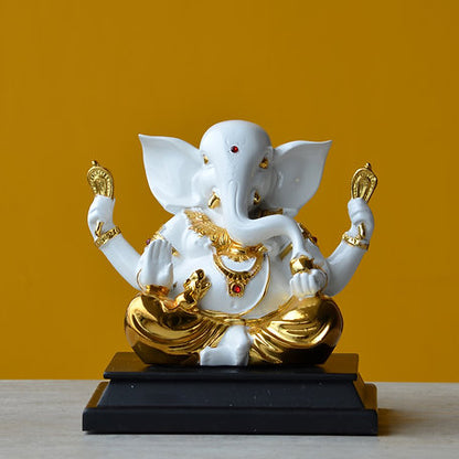 Euroxo Lord Ganesha Statue in White and Gold (13 Inch)