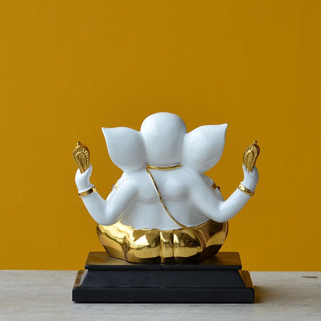 Euroxo Lord Ganesha Statue in White and Gold (13 Inch)