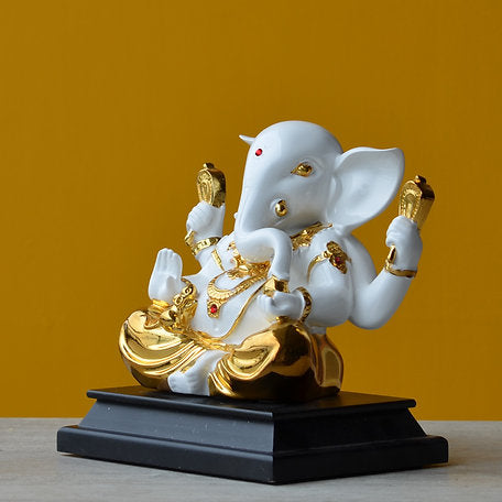 Euroxo Lord Ganesha Statue in White and Gold (13 Inch)