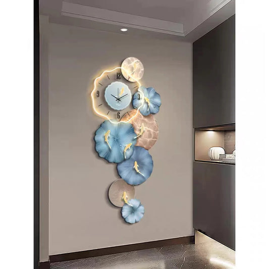 Modern luxury fish with flower wall clock LED for living room