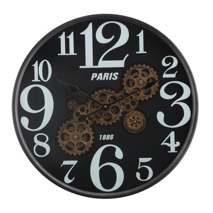 Euroxo Round Industrial Moving Cogs Wall Clock – Black