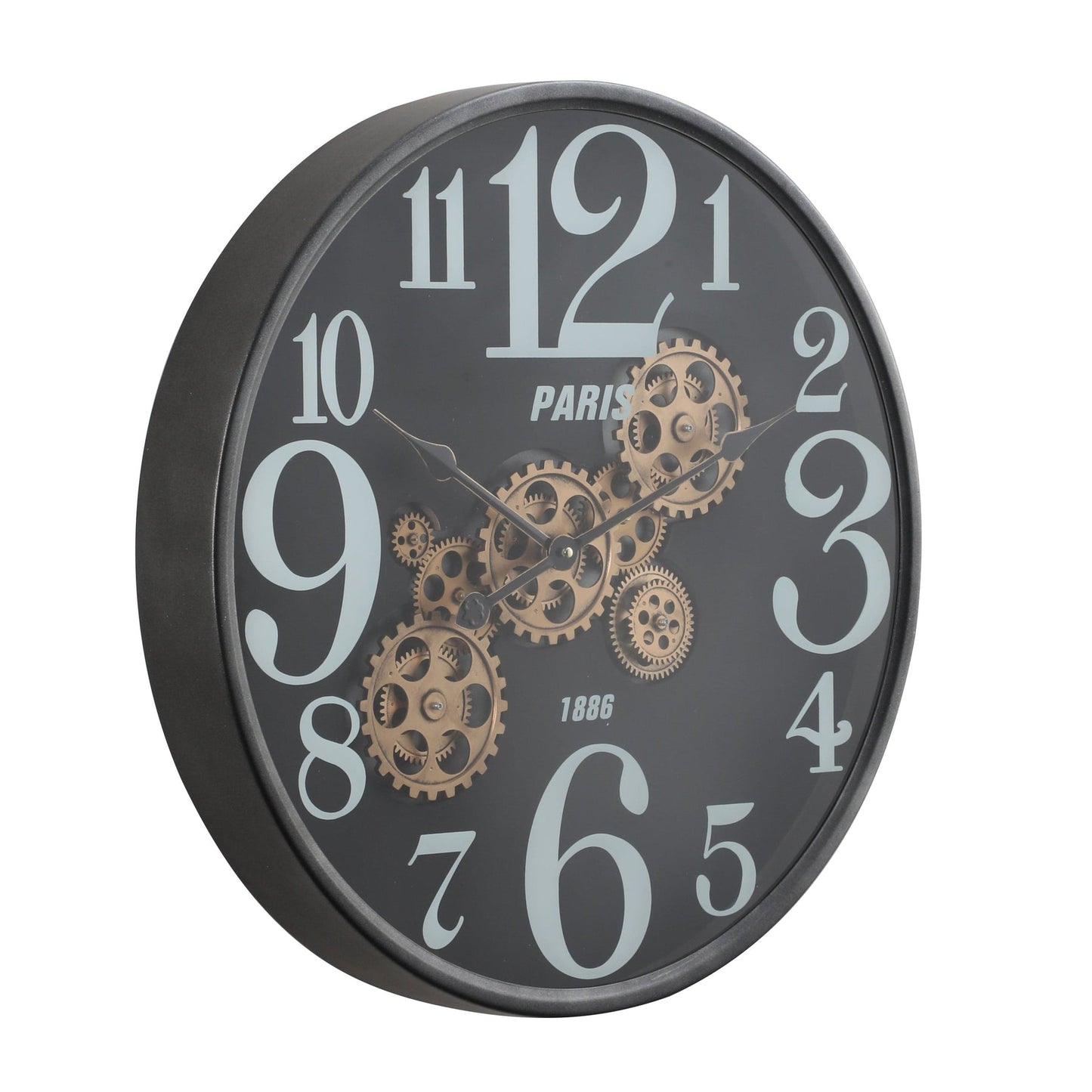 Euroxo Round Industrial Moving Cogs Wall Clock – Black